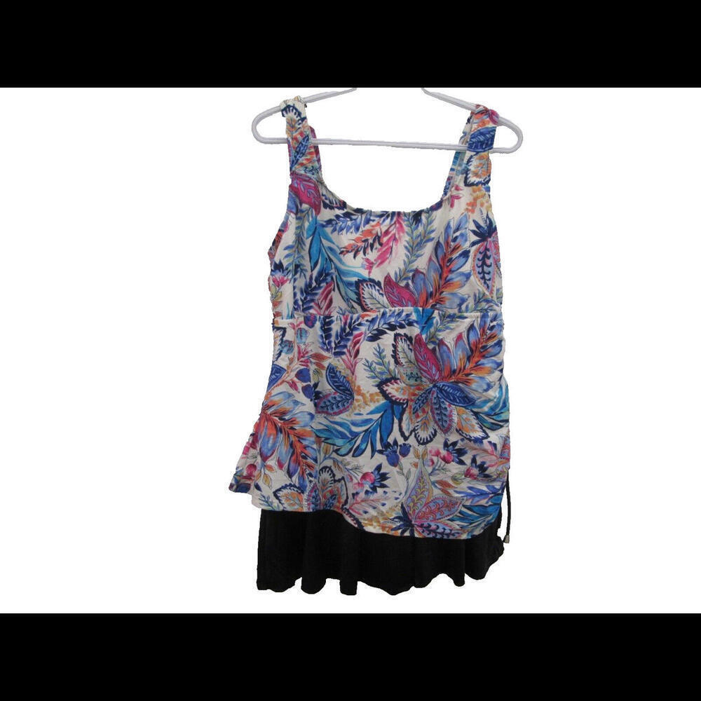 Azul Womens One Piece Floral Bathing Suit Solid Bottom Size 18W VGC​​​
